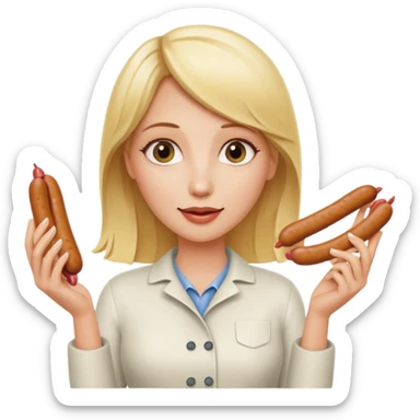 Naked blonde with both hands holding weiner sticker