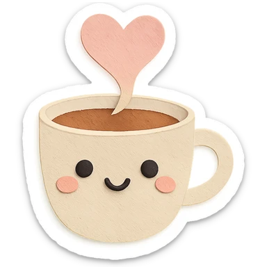 kawaii coffee cup with heart-shaped steam, soft pastel gradient background sticker