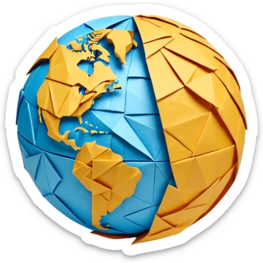 3D render of Papier-Mâché Globe made entirely of folded origami paper, sharp creases, cardboard texture, matte finish, visible paper grain, craft aesthetic,  emoji style, isolated on white background --v 6.0 sticker