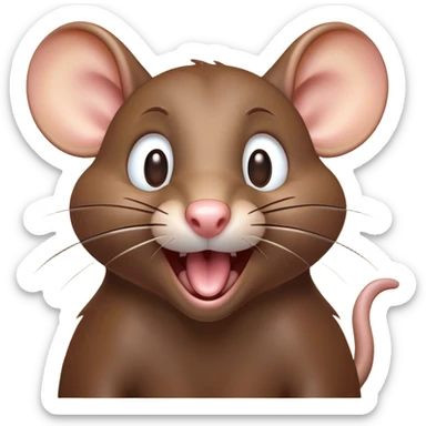 Cinematic Comical Brown Rat Portrait Emoji, Head tilted dramatically with an exaggeratedly amused expression, featuring a striking glossy brown coat with comically large whiskers and wide, expressive eyes filled with playful disbelief, Simplified yet hilariously expressive features, highly detailed, glowing with a slightly sassy glow, high shine, dramatic yet playful, stylized with an air of cheeky urban mischief, soft glowing outline, capturing the essence of a spirited and over-the-top rat that looks ready to scamper its way into internet fame instantly! sticker