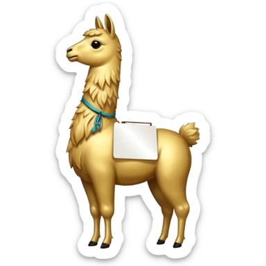 A small golden llama silhouette with a large white sign on its side sticker