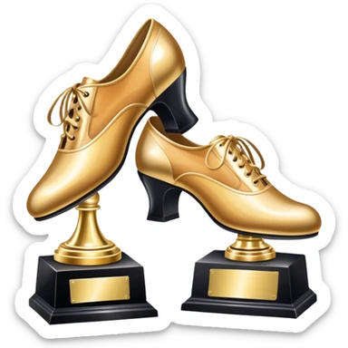 Icon for Ballroom Dancing: a pair of ballroom shoes, a dance floor with lighting, and a decorative dance trophy. The icon should represent the elegance and rhythm of ballroom dance through its key symbols. Transparent background. sticker