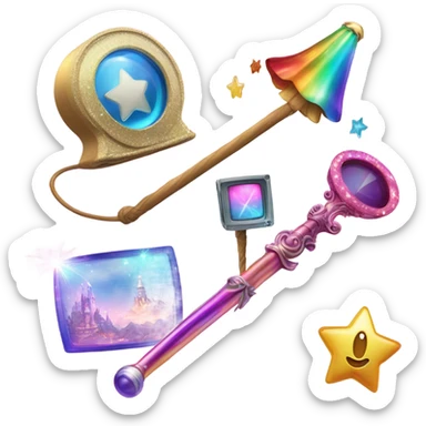 a magic wand over a video reel Surprise, play, discovery, sparkle, video, explore sticker