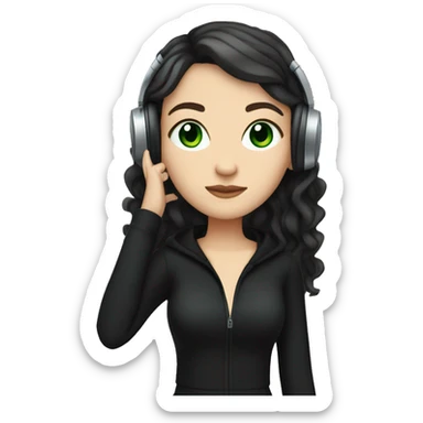 White  girl with dark hair green eyes, black clothes, listening to music  sticker