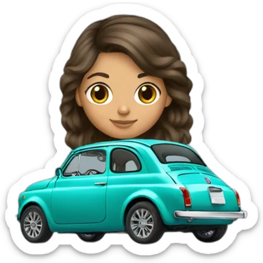 Girl-hair-brunette-over-car-fiat-500-turquesa sticker