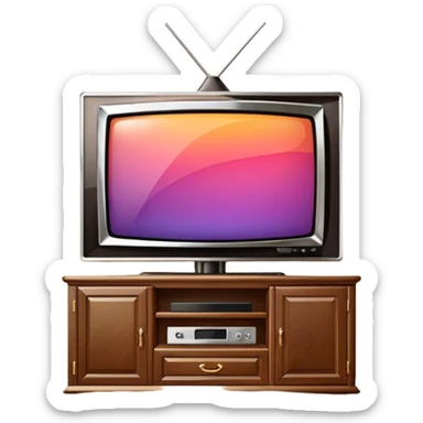 modern tv with news channel on it standing on a super luxurious cupboard sticker