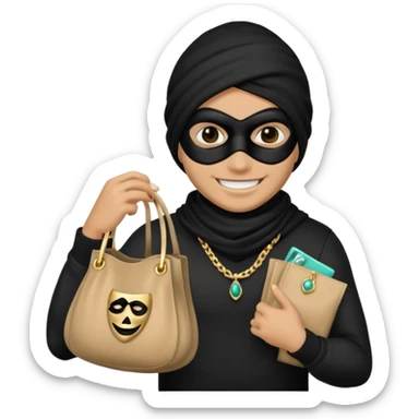 Thief with black mask and stolen jewelry bag sticker