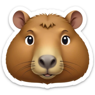 Cinematic Noble Capybara Portrait Emoji, Poised and serene, with a robust, rounded build and a characteristically broad, slightly flattened capybara face featuring a short snout and small, rounded ears, covered in soft, earthy fur with subtle natural texture and gentle, wise eyes; rendered in lifelike detail with natural light, high shine, intelligent and calm, styled with an air of understated authority, focused and attentive, soft glowing outline, capturing the essence of a watchful and confident capybara that appears ready to step out of the screen with effortless dignity! sticker