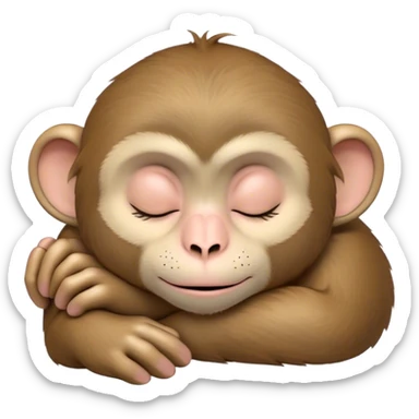 Meme-Worthy cute Sleeping Macaque Portrait Emoji, Head resting peacefully with a contented smile, showcasing soft, downy fur and eyes gently closed in serene slumber, Simplified yet comically adorable features, highly detailed, glowing with a soft, drowsy glow, high shine, relaxed and utterly lovable, stylized with an air of playful laziness, bright and heartwarming, soft glowing outline, capturing the essence of a sleeping macaque that feels destined to become the next viral icon of adorable rest! sticker