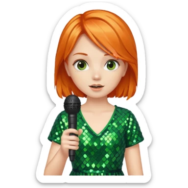 girl in green blink dress, orange hair, holding a mic



















 sticker
