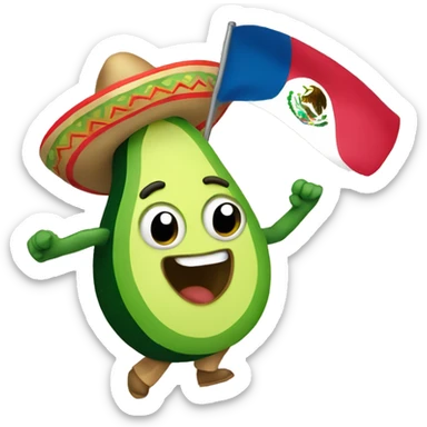 Dancing happy Mexican avocado with Mexican flag emoji  sticker