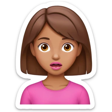 cute tan girl with brown hair wearing pink making a funny face sticker