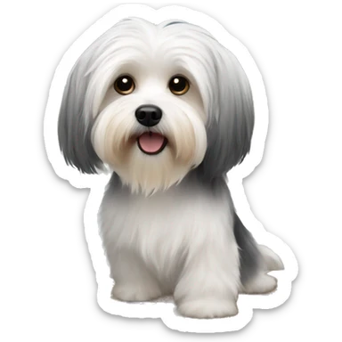 Havanese talking on a cellphone sitting at a computer desk sticker