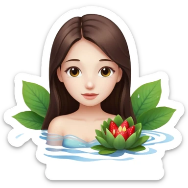 a beautiful girl mix with nenuphar and watel lili and  Strawberries  being born sticker