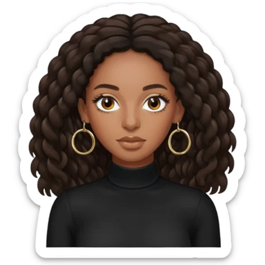 Solange brown eyes, long dark brown hair, black outfit with earrings sticker