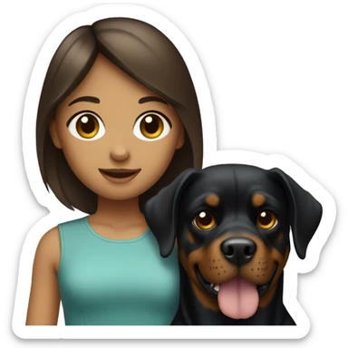 Girl with brunette hair holding a Rottweiler dog  sticker