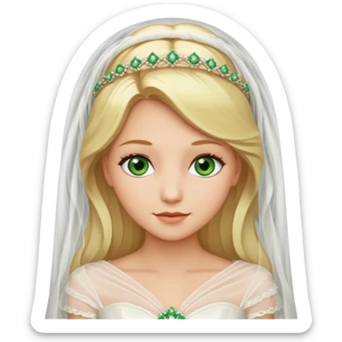 blonde haired green eyed bride in ivory gown  with veil no flowers sticker