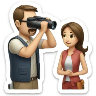 man watching wife with binoculars sticker