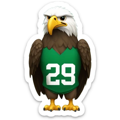 Small sad eagle with frown face and fat belly and green football jersey sticker