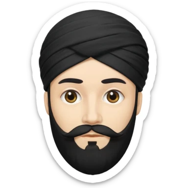 Make me an emoji of a man wearing a black turban, with a beard, and white skin. sticker