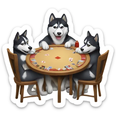 Huskies around a card table sticker