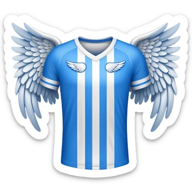 White and blue football shirt with angel wings symbol sticker