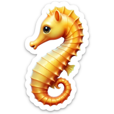 Cinematic Cute Sea Horse Portrait Emoji, Head tilted playfully and inquisitively, featuring a charming, slender form with a delicately curved body and a whimsical, curled tail, accented by round, sparkling eyes full of gentle wonder, Simplified yet irresistibly adorable features, highly detailed, glowing with a warm, inviting aquatic glow, high shine, affectionate and lively, stylized with a touch of enchanting marine charm, soft glowing outline, capturing the essence of a mischievous yet loving sea horse that seems as if it could float out of the screen into your arms! sticker