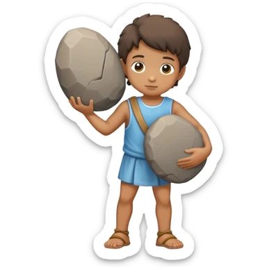 a stone statue of a child carrying a large stone on his shoulders sticker