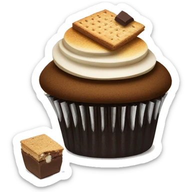 S’mores cupcake with chocolate and graham cracker sticker