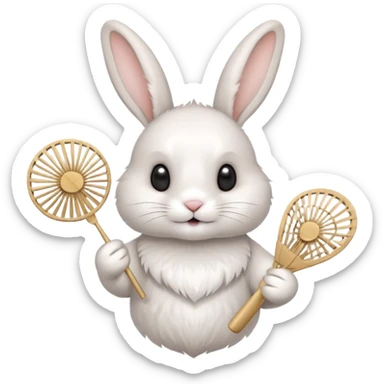 A rabbit hold a folding fan playfully sticker