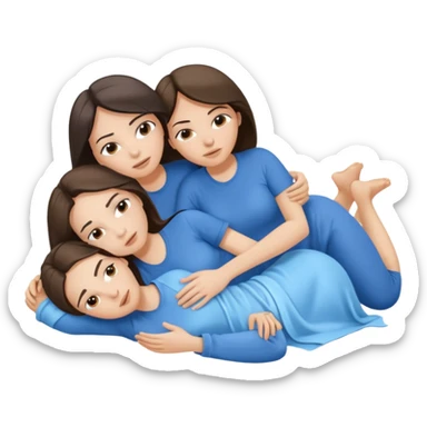 two white brunette women lying down full body on top of each other wrapped around each other one wearing a blue shirt they should be melting into each other sticker