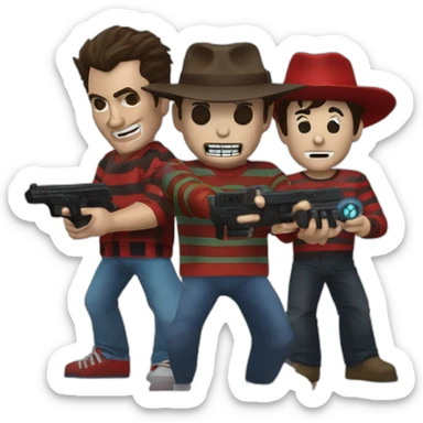 Freddy Krueger and Ash Williams and Jason Voorhees playing a video game sticker