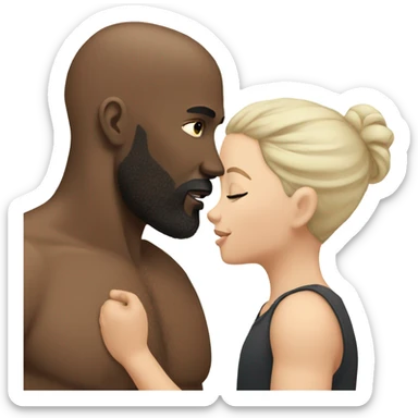 White brunette kissing muscular black bald man with beard sticker