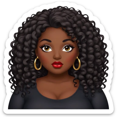 big plus size, dark skin, curly long hair, baddie,pretty lips, makeup, black eyeliner, long hair sticker