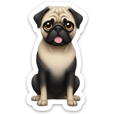 pug wearing a black t-shirt sticker