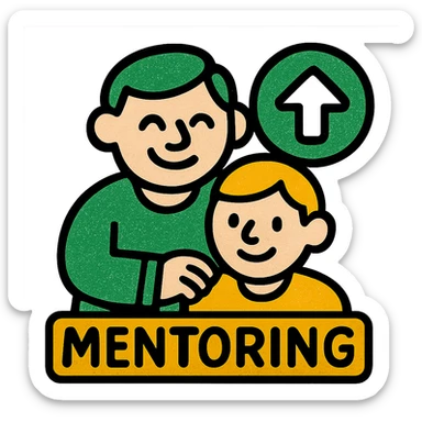 mentoring icon, modern look, green gold and white color scheme, rounded shapes, simple design sticker