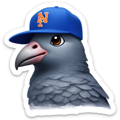 Pigeon with a New York Mets hat on its head  sticker