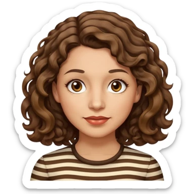 woman, 40s, chin-length wavy/curly/unruly brown-ish, few white stripes hair, hazel eyes, light skin sticker