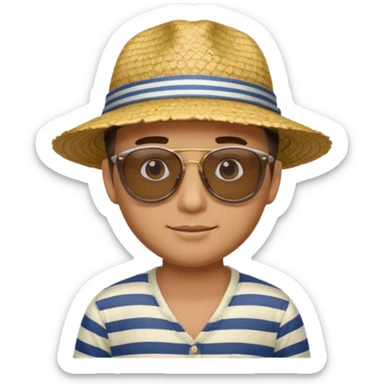 man with striped clothing sun glasses and straw hat sticker