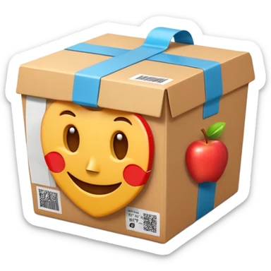 3D Apple-style emoji of a cardboard delivery box with a shipping label and tape. Rounded, glossy, smooth, soft shadows, white background.


 sticker