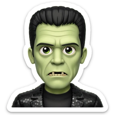 Frankenstein from Universal Monsters with pale greenish skin, black hair, black sequin outfit sticker