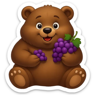 Make the grapes purple and the bear more chunky, keep no background. The style should be consistent with the original image's look. sticker