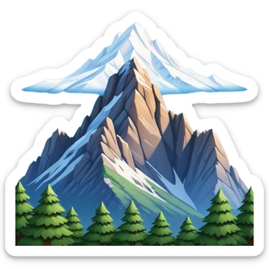 Cinematic Realistic Mountain Emoji, Majestic and towering, with craggy, snow-capped peaks rising sharply against a deep blue sky. The rugged terrain is dotted with rocky outcrops and patches of greenery, with clouds swirling around the higher reaches. Soft glowing outline, capturing the essence of ancient strength and natural beauty in a towering mountain! sticker