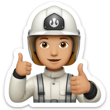 Cara de una persona con casco blanco cun pulgar arriba sticker