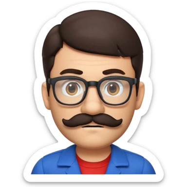 person with glasses and short dark hair, mustache and beard, dressed as Mario from Super Mario sticker