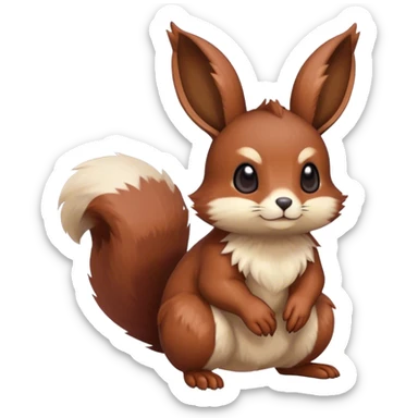 Cute cool animal hybrid Fakemon full body, dark-red-brown, beige, squirrel-eevee-bunny sticker