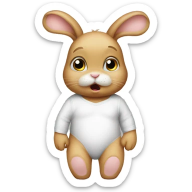Anxious baby rabbit in bodysuit sticker