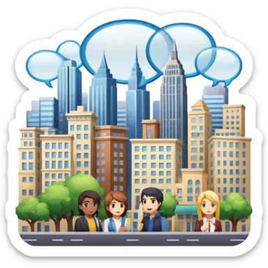 An icon representing a visual novel, inspired by games like 'One Day in London.' The design features a detailed cityscape with characters in dynamic poses, as if caught in a pivotal story moment. Speech bubbles and narrative text appear. Transparent background sticker