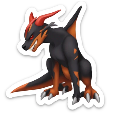 Black Cool Edgy Anthro Noivern-Nargacuga-Houndoom-Charizard Fakémon  with White and Red Edgy markings sticker