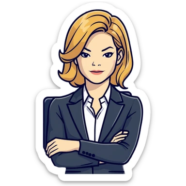 Michelle Monaghan with honey blonde hair as powerful CEO in office sticker